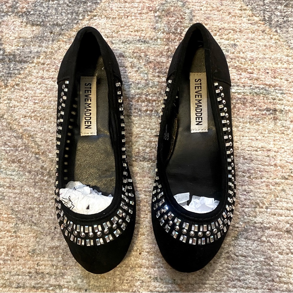 Steve Madden Black Rhinestone Ballet Flats